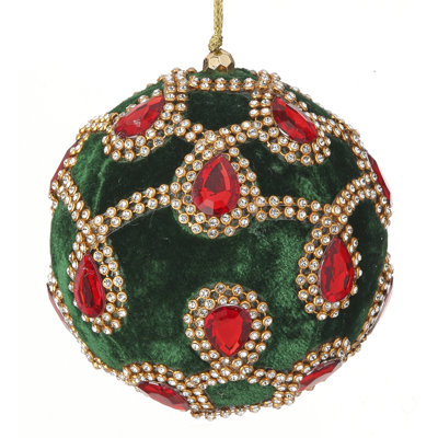 4" Velvet With Jewel Rhinestone Ball Ornament
