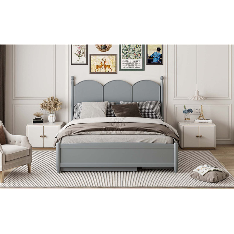 Grand lit plateforme avec 2 grands tiroirs, lit gigogne simple TG, Gris