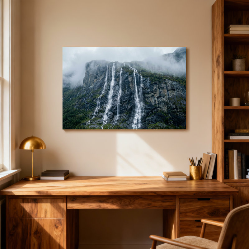 Paysage et nature Cascades majestueuses en cascade sur une falaise rocheuse, H 20 po x l 30 po