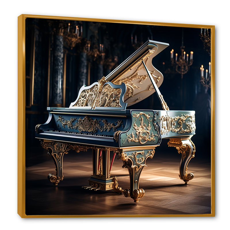 «Baroque Piano Brilliance», reproduction sur toile, Cadre flottant doré, H 24 po x l 24 po x P 1 po