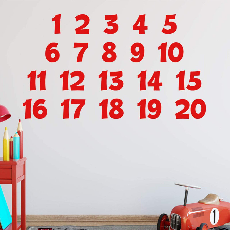 Décalcomanie murale chiffres pour enfants, Rouge, H 22,5 po x l 40 po x P 0,5 po