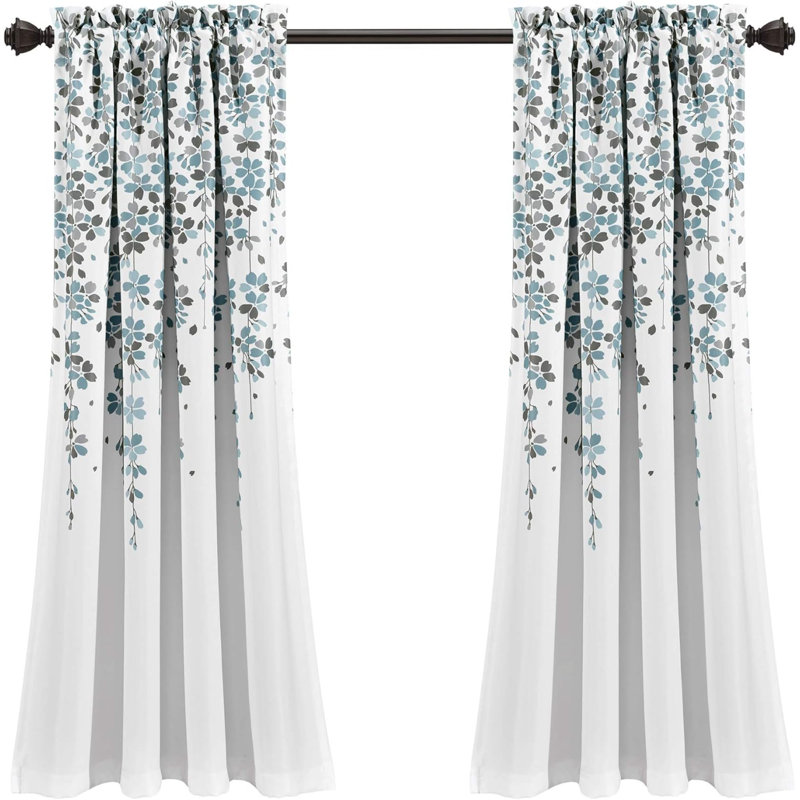 Paire de rideaux Weeping Flower, L 52 po x L 63 po, Bleu/gris