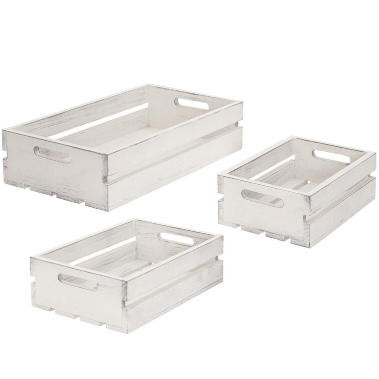 Whitewashed Wood Decorative Storage Boxes for Organizing, Small Nesting  Crates