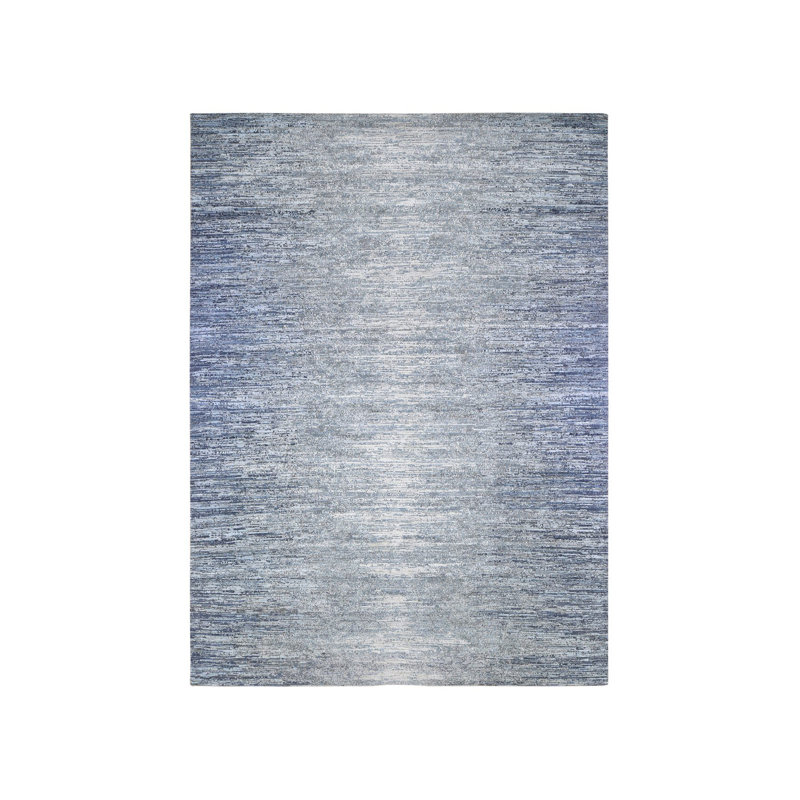 Tapis horizontal en laine et soie bleu denim noué à la main 10 pi x 14 pi 2761BE3CFE1D42339D278C9B71F0992E