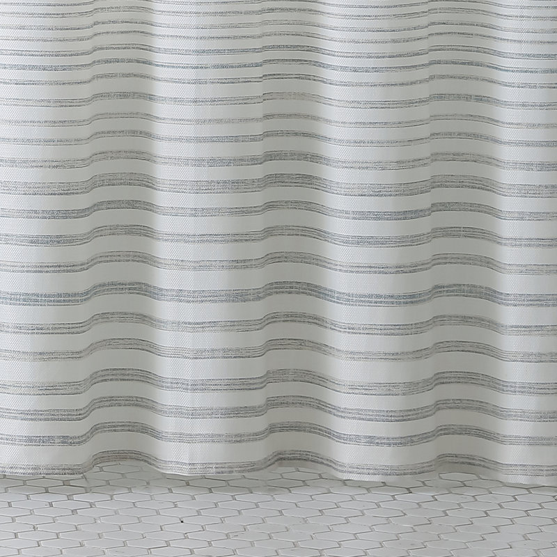 Gray Striped Coastal Fabric Shower Curtain