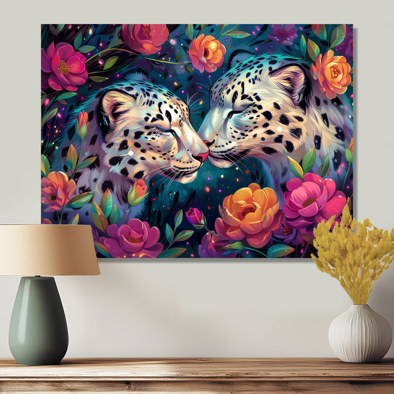 Décoration florale léopard blanc - léopard / guépard, Métal métal, 24" H x 32" W