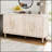 59'' Farmhouse Curved Vintage Storage Sideboard With Large Wooden Handles, Vertical Wood Grain Carving And Adjustable Shelves For Kitchen, Dining Room