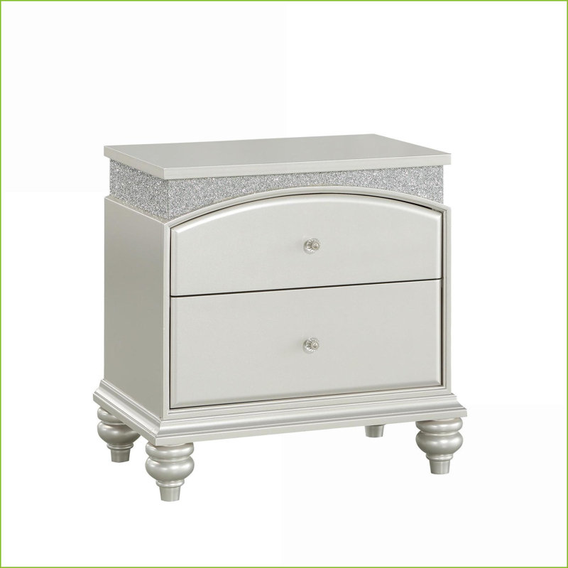 Table de chevet 2 tiroirs Maverick Platinum, Argent argent