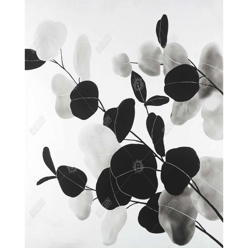 Décor de toile gris chambre à coucher avec niveaux de gris et feuilles