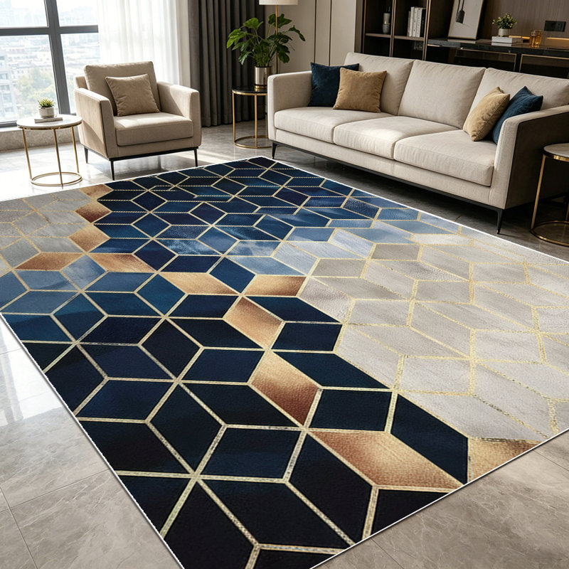 1PC Geometric Hexagon Gold Line Marble Pattern area rugs for Living Room, Soft and Comfortable, Suitable for all seasons, easy-to-maintain, machine washable Indoor floor mat, Under Table Farmhouse suitable for dining room, bedroom, entryway, home