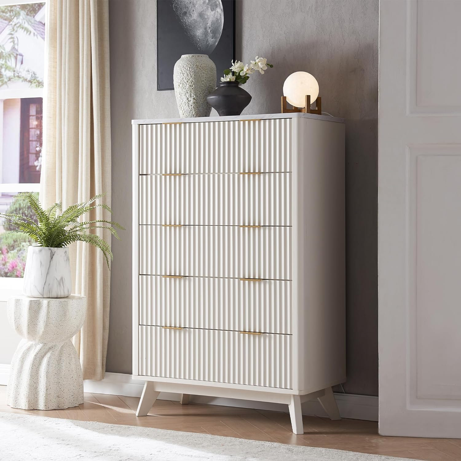 Mercer41 5 Drawers Dresser for Bedroom, White Dresser Storage