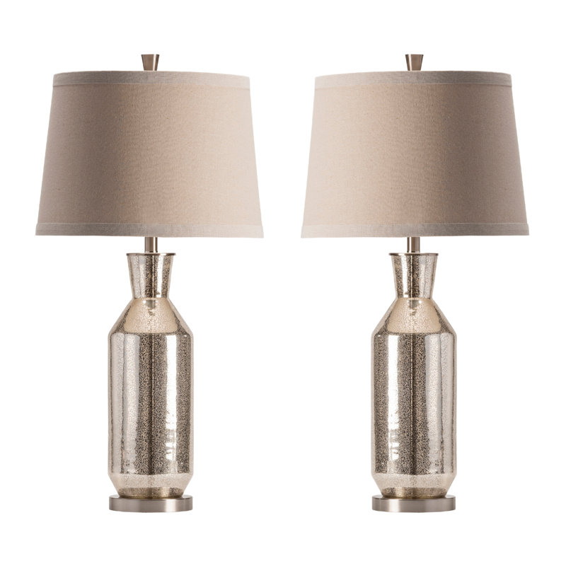 34" Glass Table Lamp With Oatmeal Shade