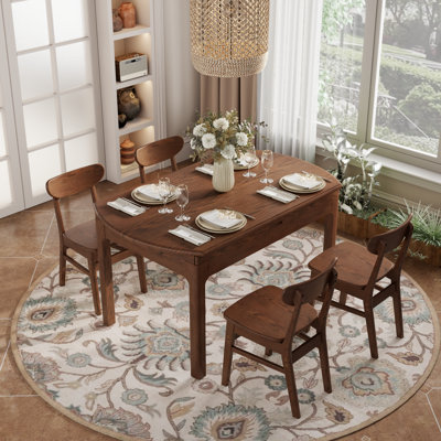 Table de salle à manger extensible ronde en bois massif avec rallonge pliante, extension réglable en 3 tailles