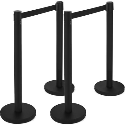 Ensemble de 6 chandeliers noirs, 35,4 po de hauteur, acier inoxydable, ensemble de 6 pièces, barrière de ceinture rétractable, noir, poteaux de queue réglables à 4 voies