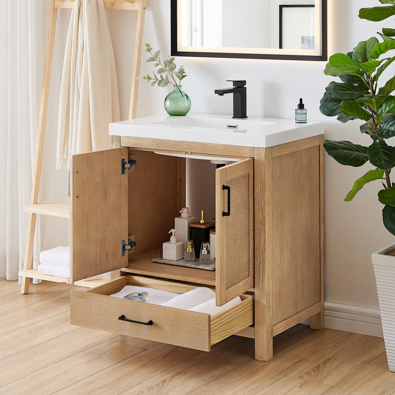 Bondi 30" Single Bathroom Vanity in Light Brown with White Artificial Drop-in Sink without Mirror