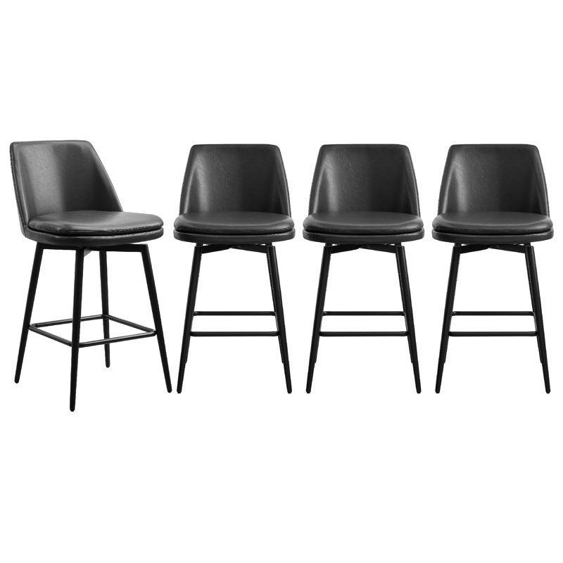Betzalel Swivel Upholstered Counter Stool with Metal Frame, Black