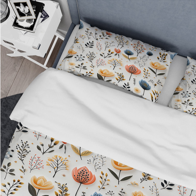 Ensemble de housse de couette à motif floral blanc blanc scandinave, Housse de couette pour très grand lit et 2 très
