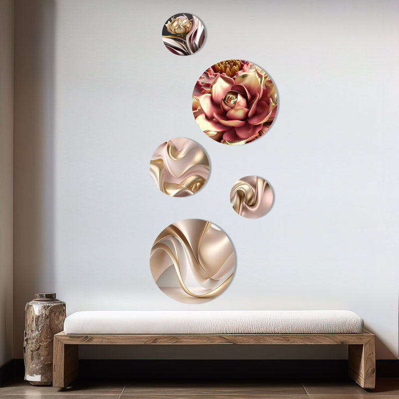 Ensemble de 5 décorations murales or liquide et subtil rose et taupe VII