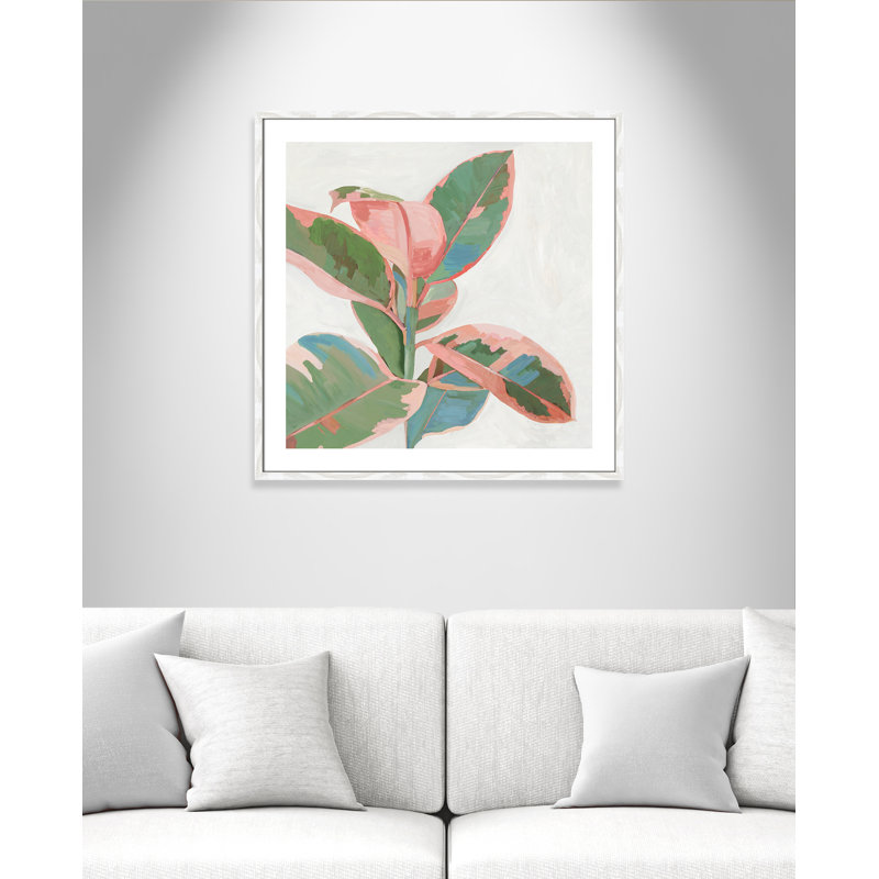 Ficus rose I - reproduction d'art, Papier avec cadre en bois blanc, H 33,25 po x l 33,25 po x P 0,75 po