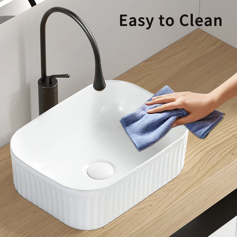 Bathroom Vessel Sink, Rectangle Basin Above Counter White Stone Resin Small Vanity Sink Washing Art Sinks Without Pop-Up Drain