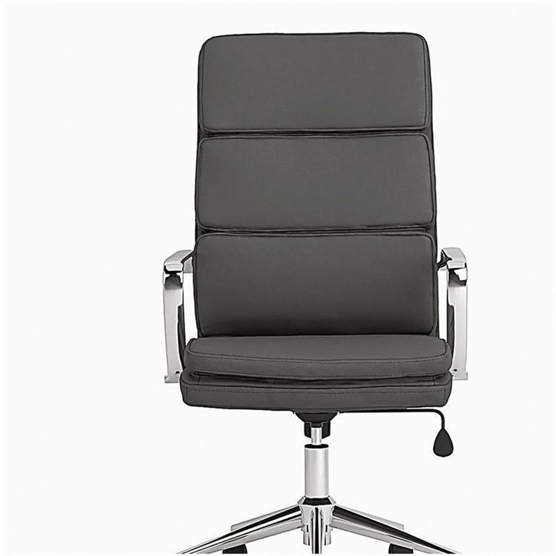 Chaise de bureau rembourrée grise et chromée avec roulettes