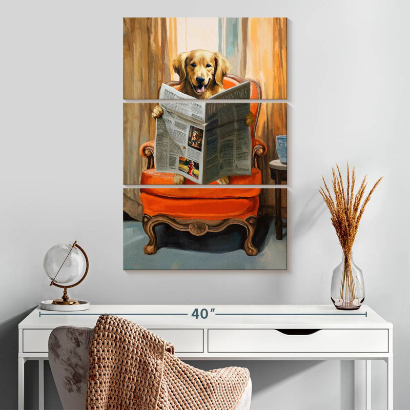 Brampt Golden Retriever lecture des nouvelles, H 32 po x l 20 po
