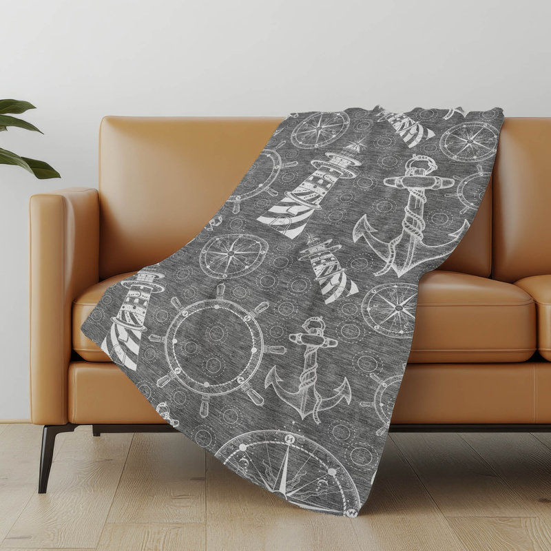Addison Machine Washable Sherpa Nautical Throw Blanket, Grey