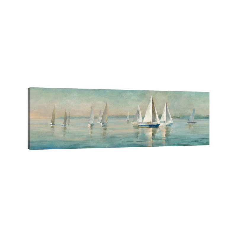 Sailboats At Sunrise by Danhui Nai - Panoramic Painting on Canvas, Wrapped Canvas, 182.88 cm H x 60.96 cm W