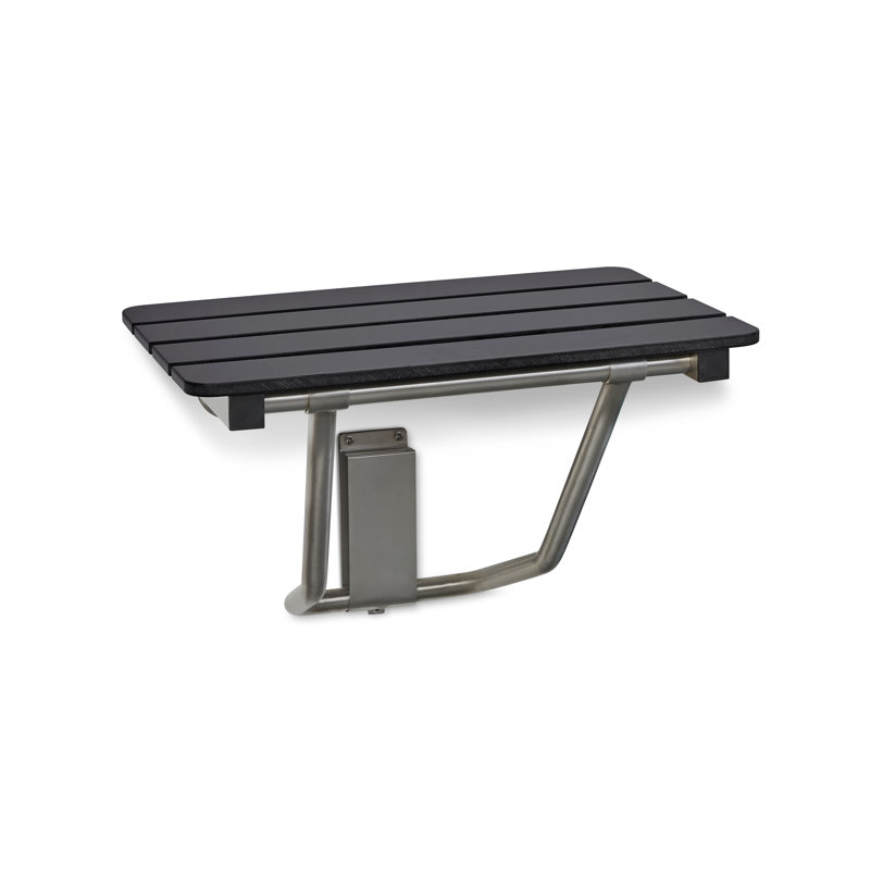 28-inch x 15-inch ADA Folding Wall Mount Bathroom Shower Seat Bench, Black Slatted Phenolic Seat