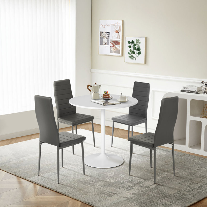 Ensemble de table à manger élégant 5 pièces avec table ronde et chaises en similicuir, Gris