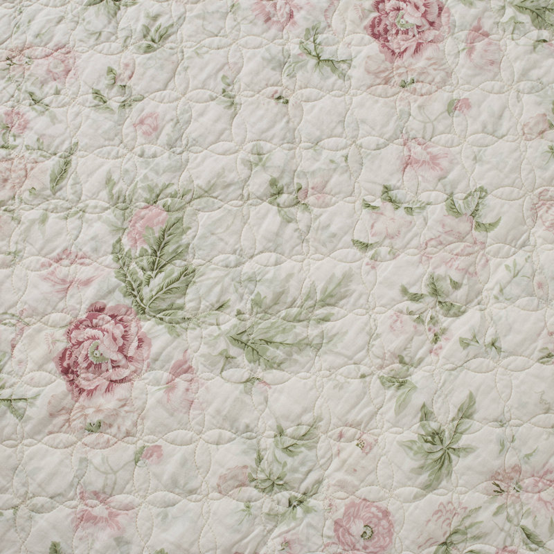 Ensemble de courtepointe réversible en coton Celina, Courtepointe très grand et 2 très grandes taies, Rose / Vert