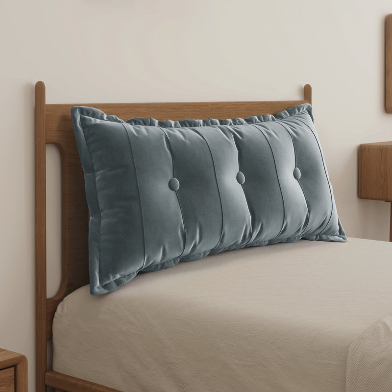 Coussin de tête de lit à dossier capitonné en velours de coton capitonné avec repose-tête et dossier, Gris, Lit simple