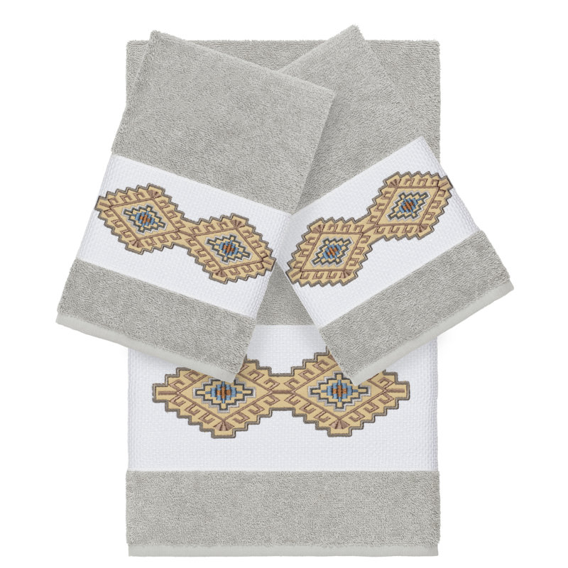 Gianna 3 Piece Turkish Cotton Towel Set, Light Gray