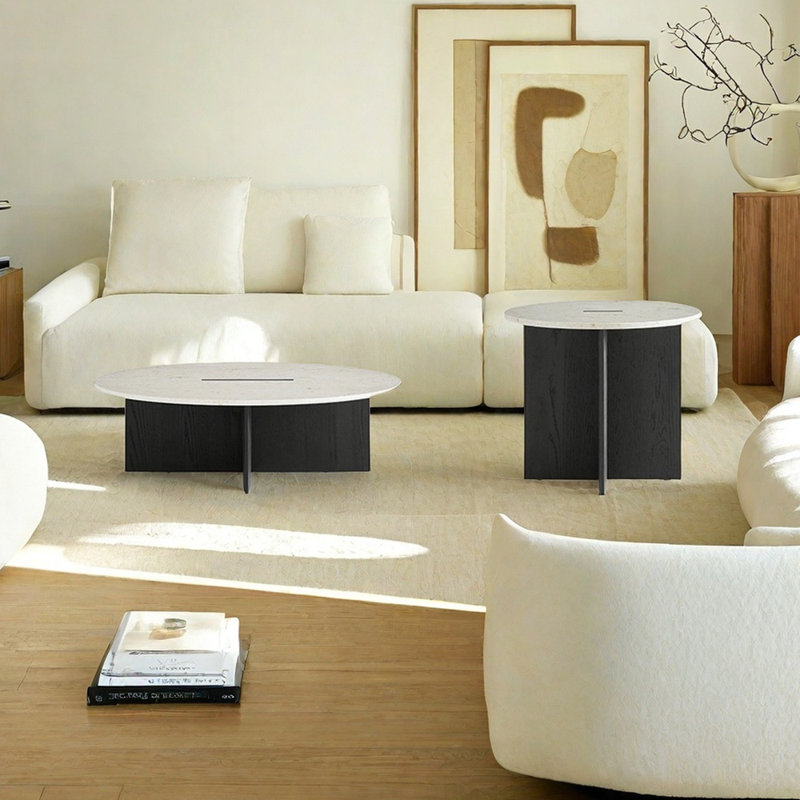 Table basse Creative avec marbre et bois, Noir, noir, noir, noir