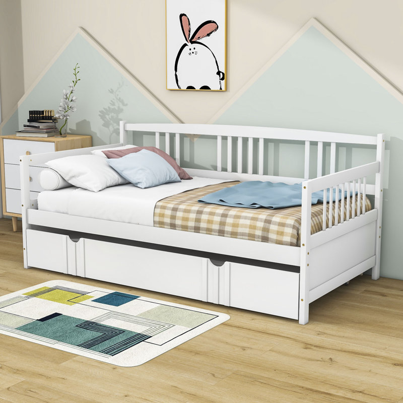 Lit de jour en bois avec couchette, Blanc, Simple