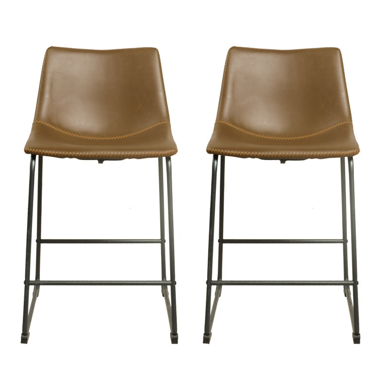 Winding Upholstered Counter Stool with Metal Frame, Chestnut