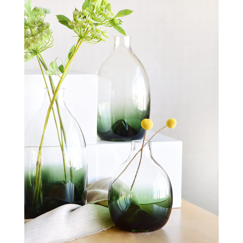 Ensemble de 3 vases en verre et centres de table en verre, Vert