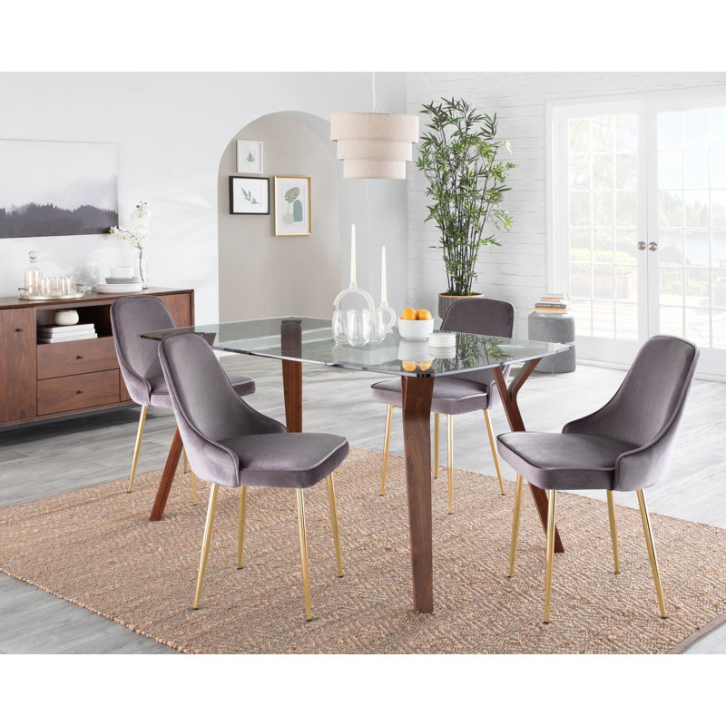 Stanca 20'' H Velvet Upholstered Side Chair, Silver, Gold