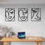 Ensemble de 3 décorations murales, dessin au trait abstrait, cadre métallique noir