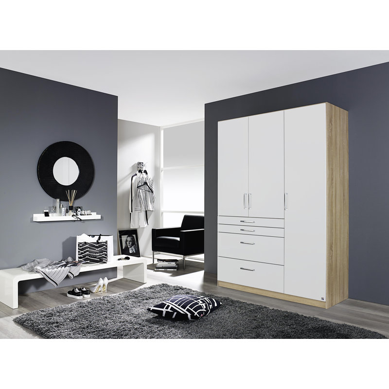 Harburg 3 Door Wardrobe, Alpine White/Brown