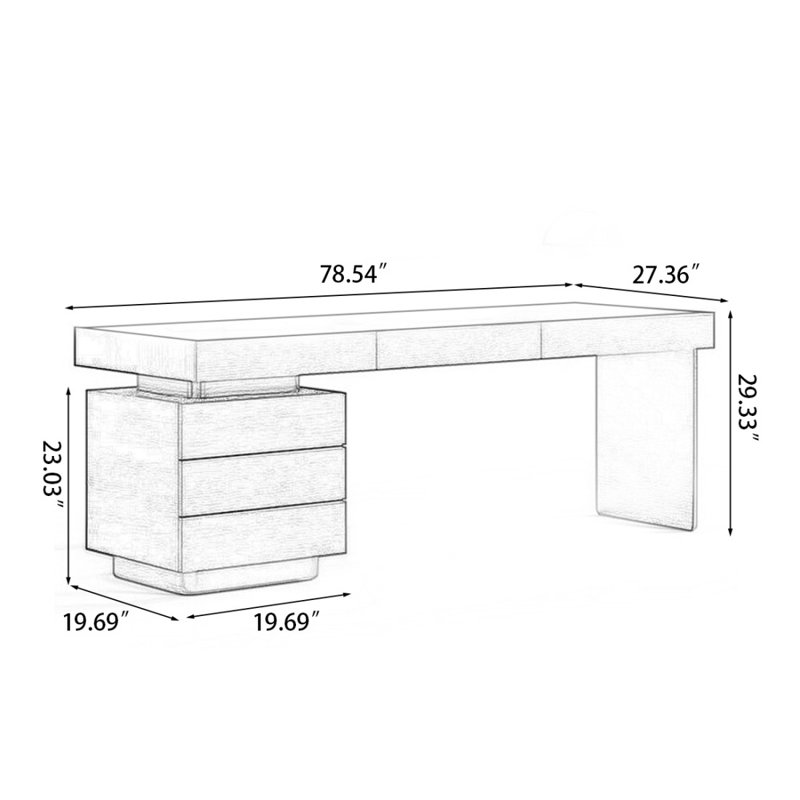 Image rectangulaire en bois manufacturé + bureau en acier inoxydable, H 29,33 po x l 78,54 po x P 27,36 po, Gauche