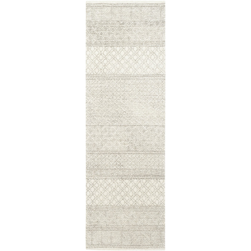 Abdera Geometric Hand-Tufted Wool Gray/Cream Area Rug, Runner 2'6" x 6'
