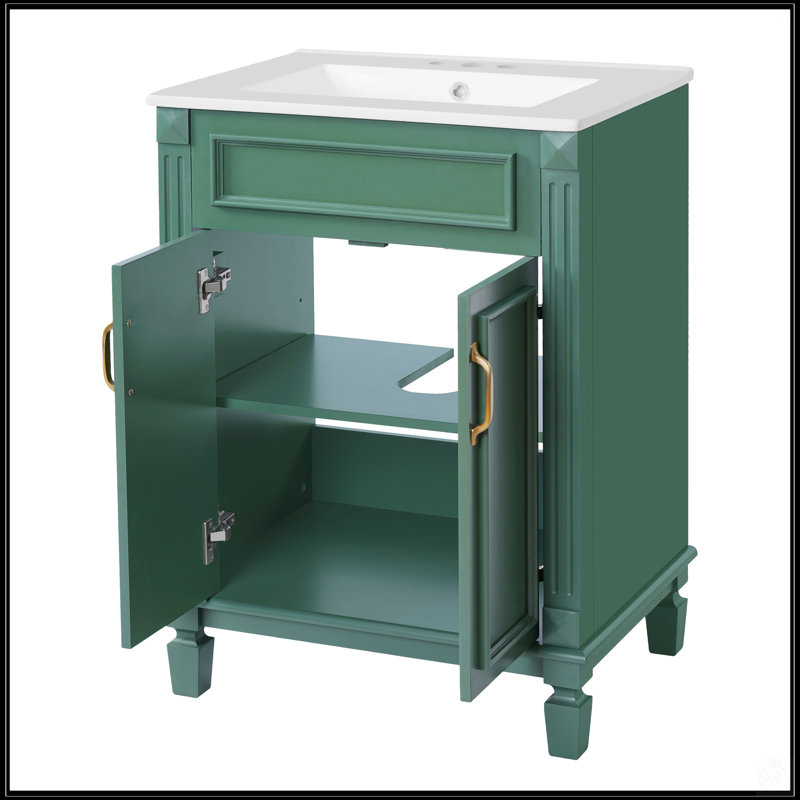 Meuble-lavabo moderne de 24 po avec lavabo supérieur, portes à fermeture douce, tablette réglable et cadre en bois massif pour un rangement élégant