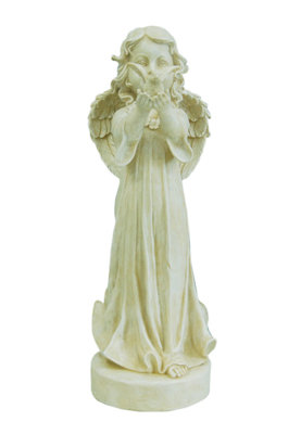Statue de jardin 23,75 po ange souriant libérant un oiseau