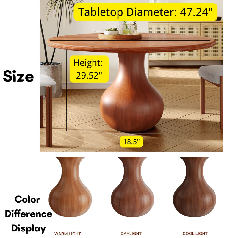 Table de salle à manger en bois massif Farmhouse, Noyer éclatant, H 29,52 po x L 47,24 po x l 47,24 po