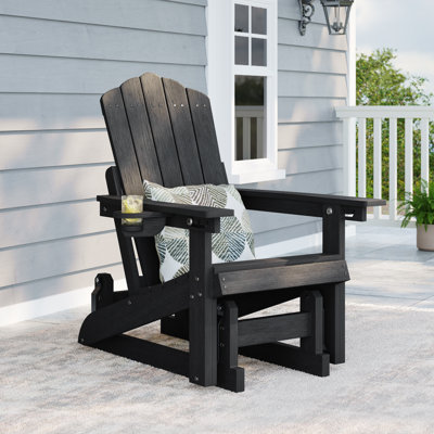 Glider Adirondack Chair with 3-Position Adjustable Backrest, Smooth Motion Chair for Patio, Wood-Like HDPE Outdoor Seating for Patio, Pool, and Yard