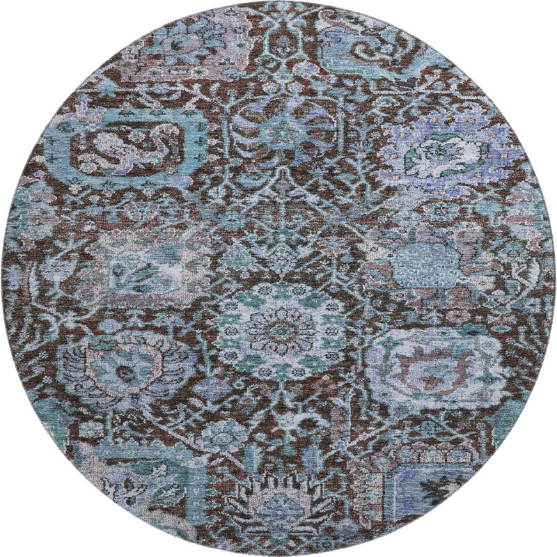 Premium Machine Washable Wayne AMF1101 Damask Rug, Round 8'