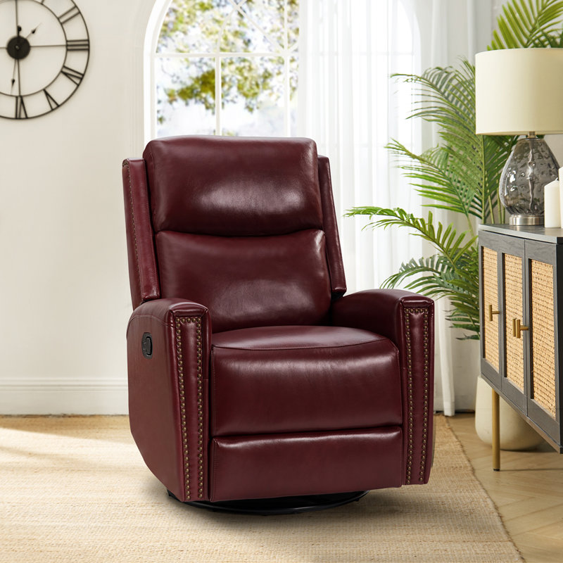 Fauteuil inclinable manuel pivotant en cuir véritable Chikako, Cuir véritable bourgogne