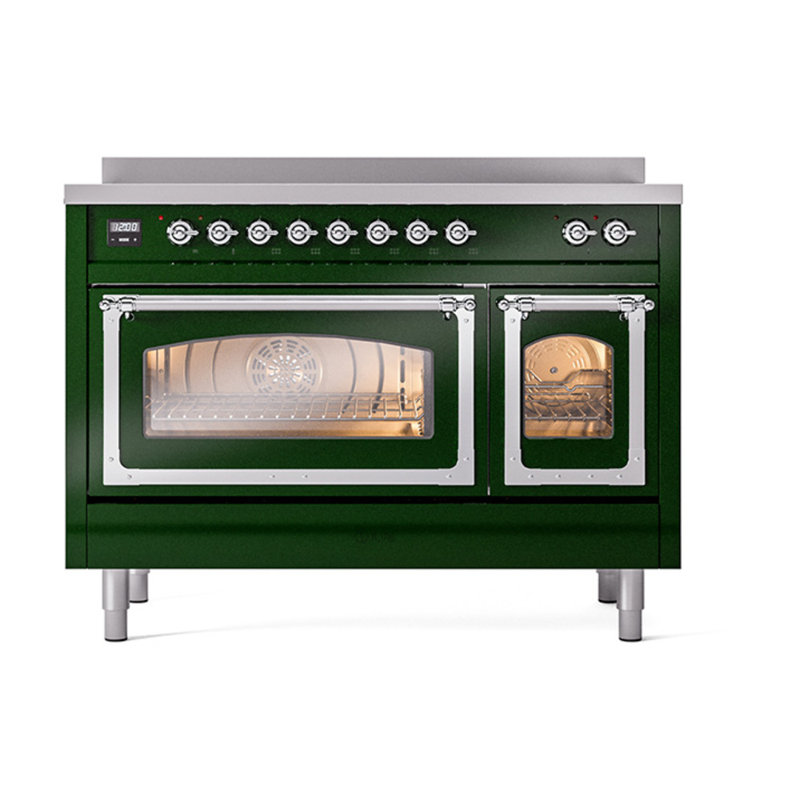 ILVE Nostalgie II Noblesse 48 dans la gamme d'induction, 6 éléments d'induction (porte en verre), Vert émeraude / chrome