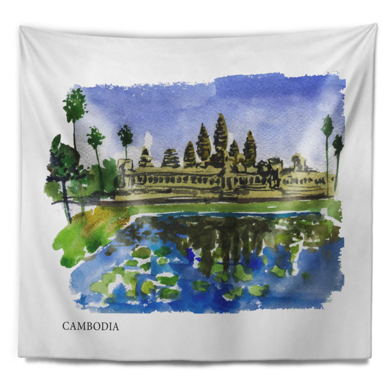Paysage urbain cambodge vector illustration tapisserie, H 32 po x l 39 po